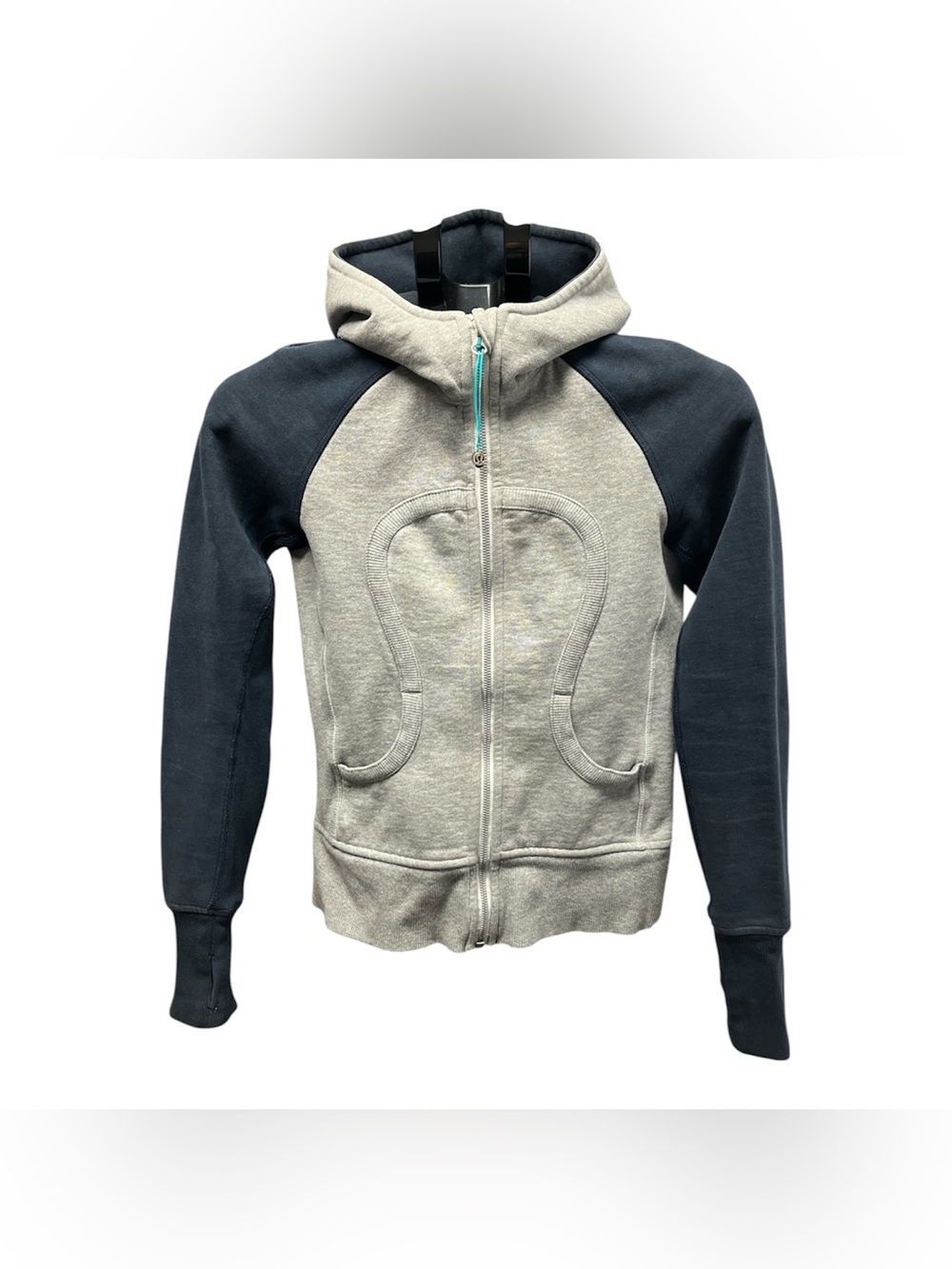 BUY NOW AS IS:$39 lululemon athletica Scuba Two-Tone Gray & Navy Full-Zip Hoodie